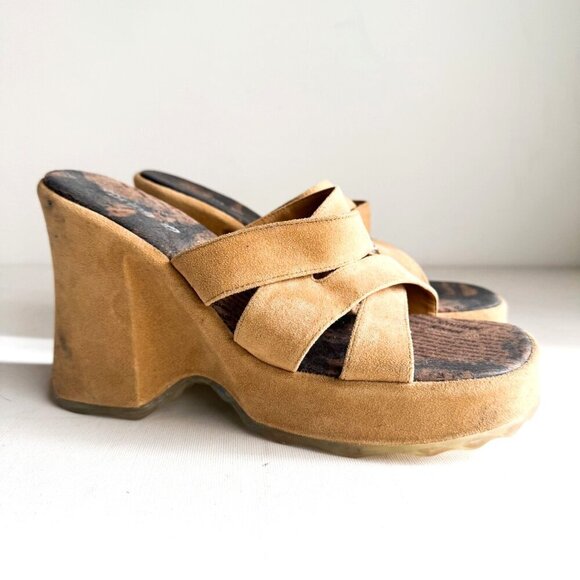 Vintage Spring Chunky Light Beige Wedge Sandal Slides 40 - Picture 1 of 10